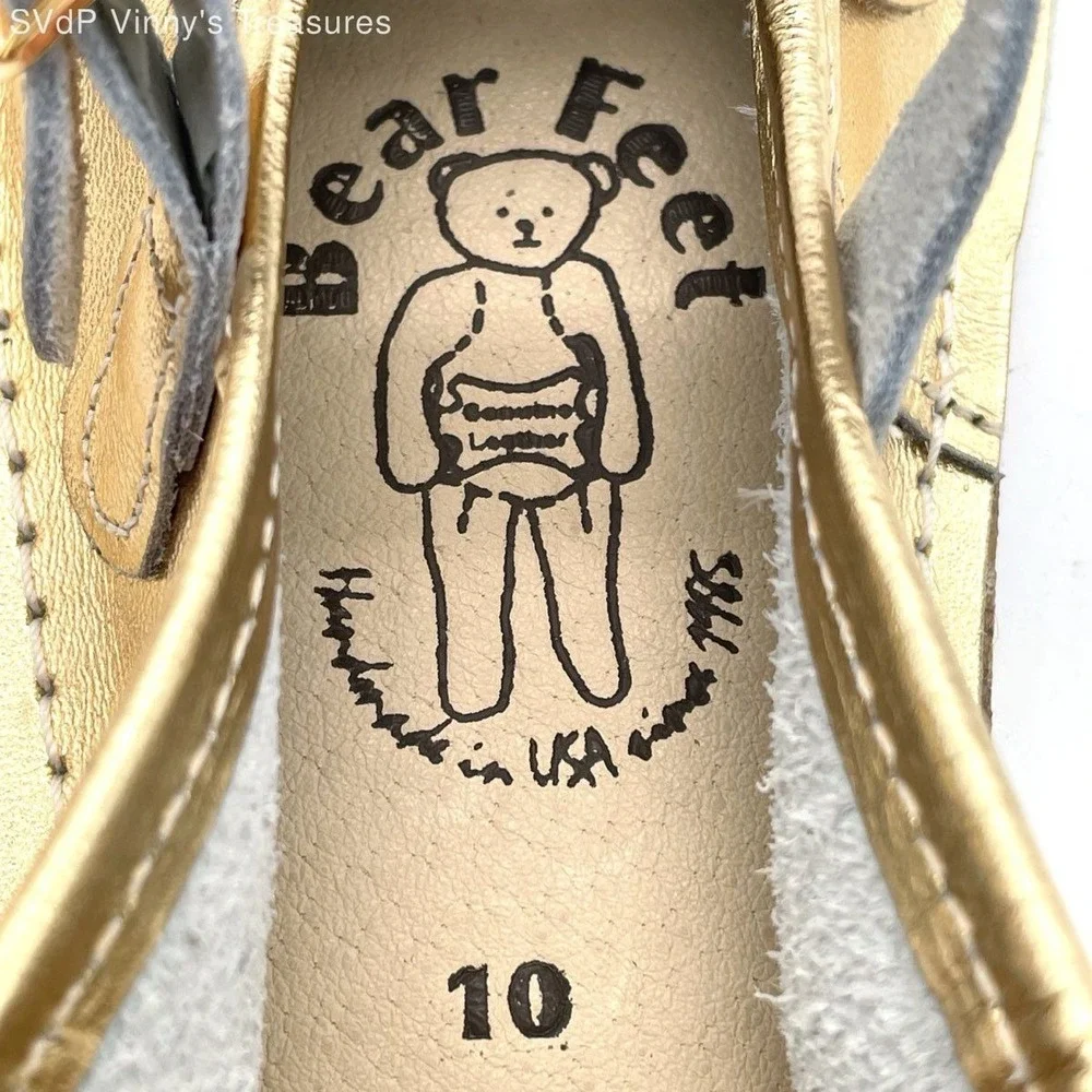 Bear Feet Kids Flower Mary Jane Gold Metallic Leather Shoes Size 10 DSWB USA